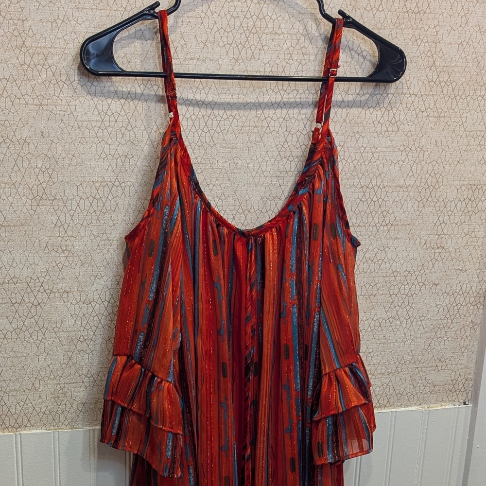 Cold Shoulder Dress Large, Urban Cowgirl Vibes, Girls Night, Orange Turquoise - Picture 4 of 8